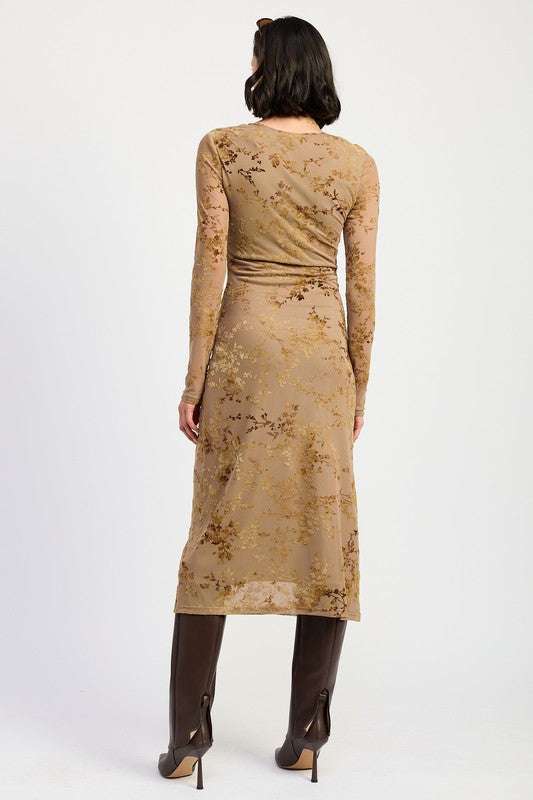KEY HOLE MIDI LONG SLEEVE DRESS Meadeux