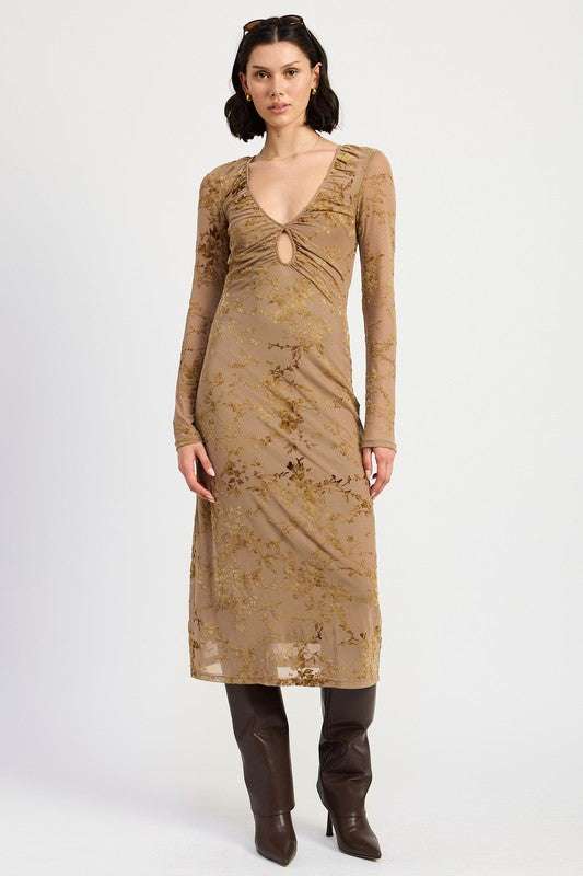 KEY HOLE MIDI LONG SLEEVE DRESS Meadeux