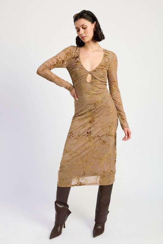 KEY HOLE MIDI LONG SLEEVE DRESS Meadeux