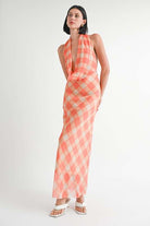 HALTER MAXI SATIN DRESS WITH OPEN BACK Meadeux