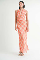 HALTER MAXI SATIN DRESS WITH OPEN BACK Meadeux