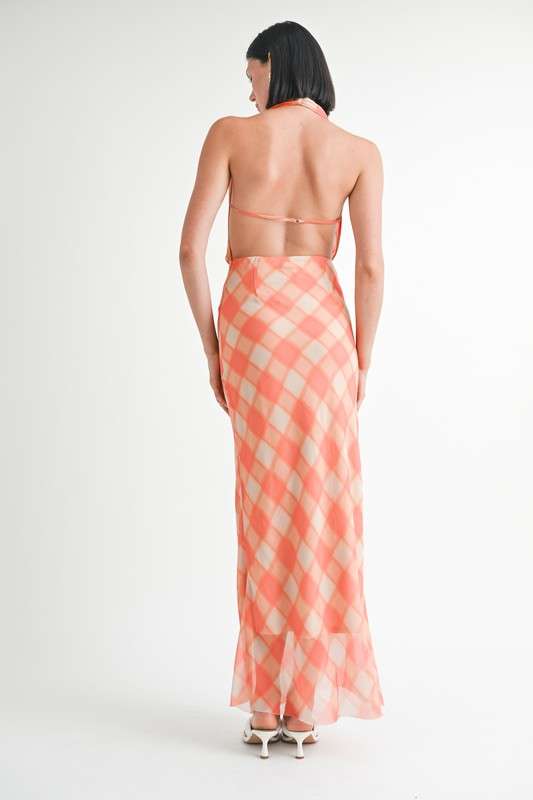 HALTER MAXI SATIN DRESS WITH OPEN BACK Meadeux