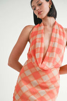 HALTER MAXI SATIN DRESS WITH OPEN BACK Meadeux