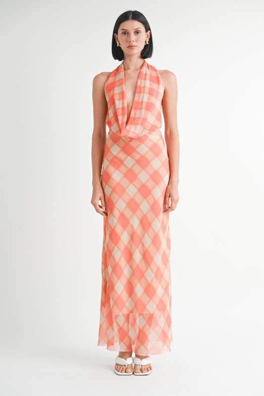 HALTER MAXI SATIN DRESS WITH OPEN BACK Meadeux