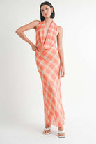 HALTER MAXI SATIN DRESS WITH OPEN BACK Meadeux