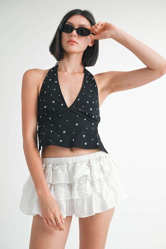 BABYDOLL HOT FIX HALTER TOP Meadeux