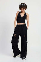 FRENCH TERRY PANTS WITH CUTOUT DETAIL Meadeux