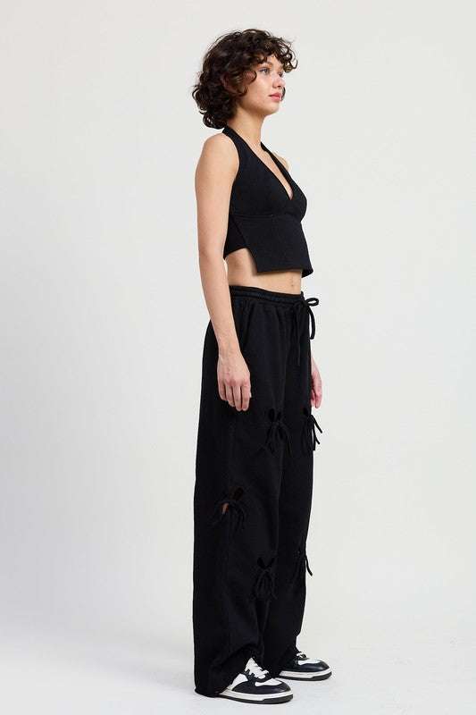 FRENCH TERRY PANTS WITH CUTOUT DETAIL Meadeux