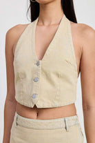 BUTTON DOWN HALTER NECK TOP Meadeux