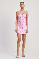 FLORAL MINI SATIN DRESS WITH SPAGHETTI STRAPS Meadeux
