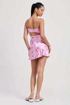 FLORAL MINI SATIN DRESS WITH SPAGHETTI STRAPS Meadeux