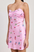 FLORAL MINI SATIN DRESS WITH SPAGHETTI STRAPS Meadeux