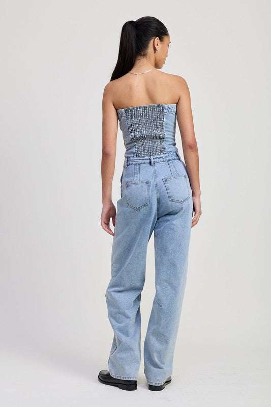 STRAPLESS DENIM JUMPSUIT Meadeux