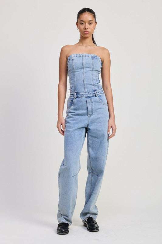 STRAPLESS DENIM JUMPSUIT Meadeux
