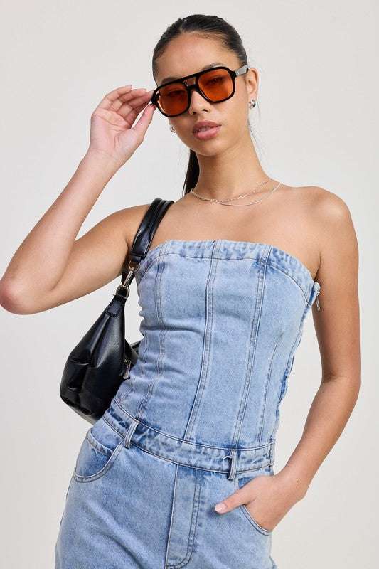 STRAPLESS DENIM JUMPSUIT Meadeux