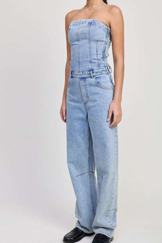 STRAPLESS DENIM JUMPSUIT Meadeux