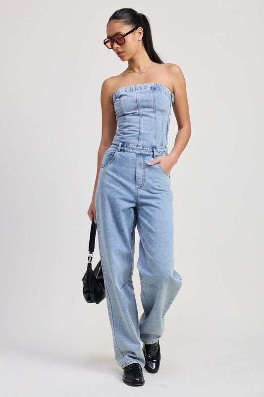 STRAPLESS DENIM JUMPSUIT Meadeux