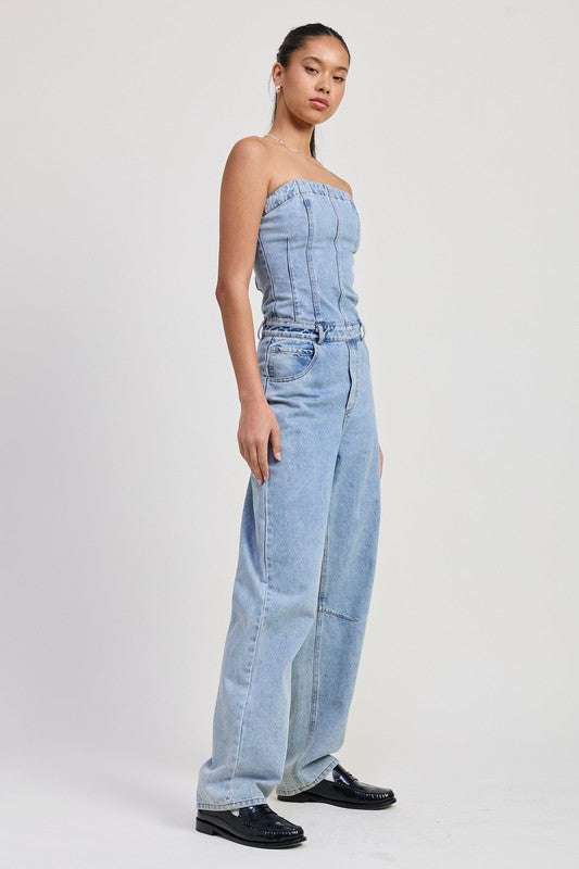 STRAPLESS DENIM JUMPSUIT Meadeux