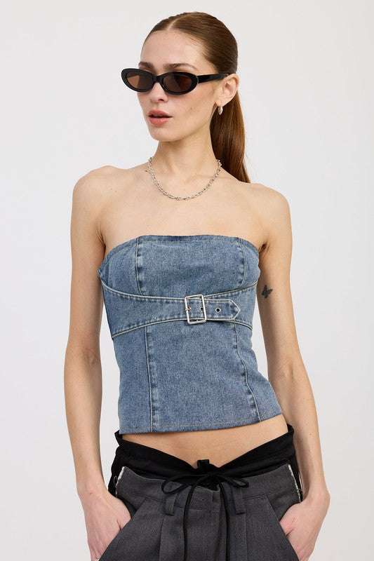 DENIM BUSTIER WITH BUCKLE Meadeux