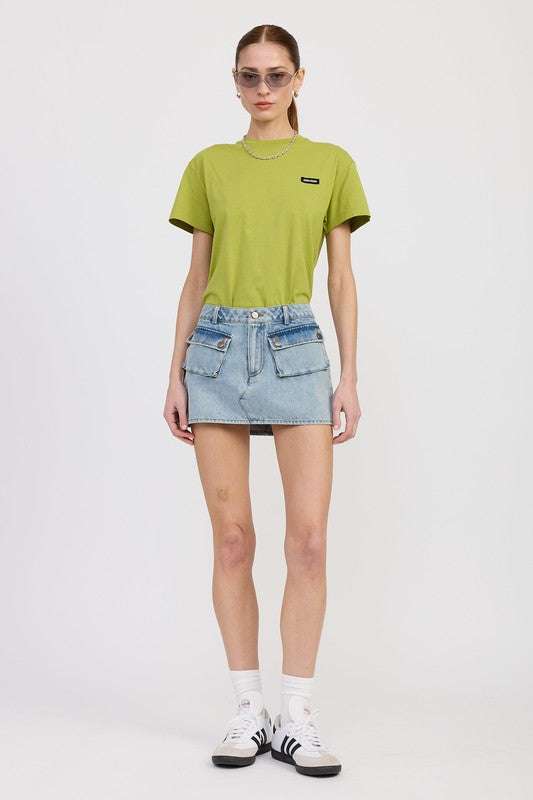LOW WAIST DENIM MINI SKIRT WITH POCKETS Meadeux