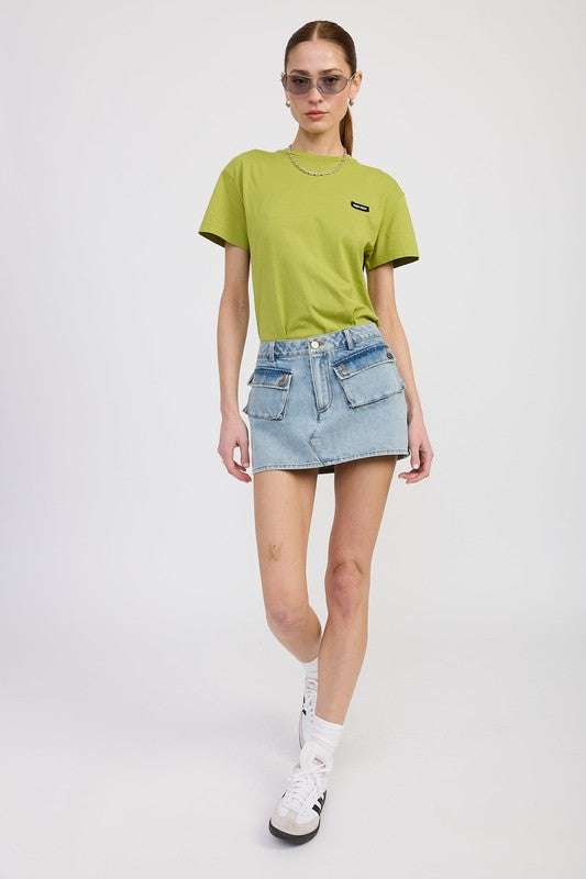 LOW WAIST DENIM MINI SKIRT WITH POCKETS Meadeux