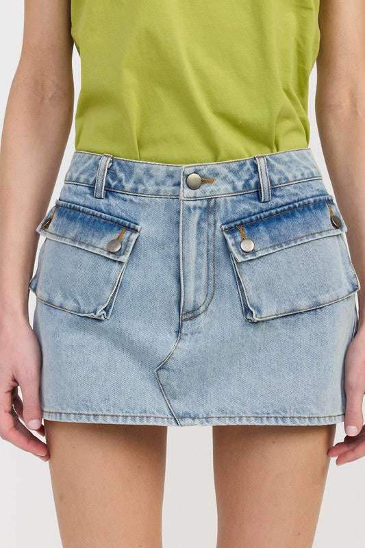 LOW WAIST DENIM MINI SKIRT WITH POCKETS Meadeux