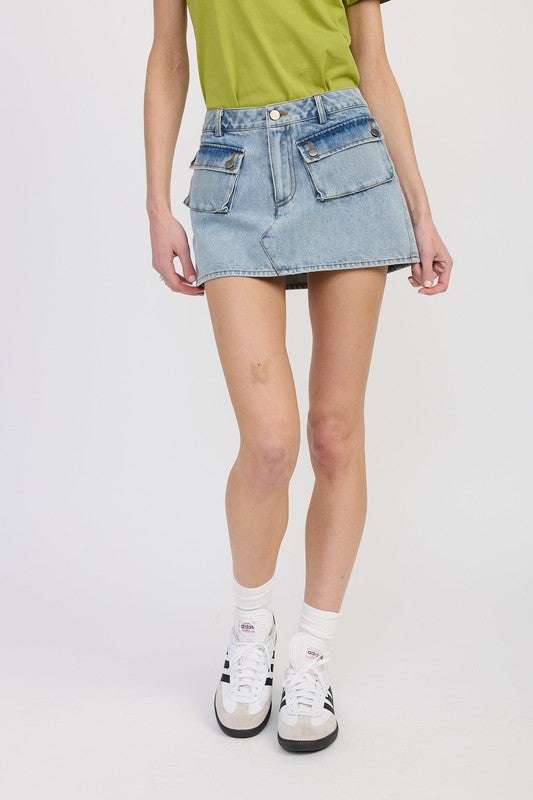 LOW WAIST DENIM MINI SKIRT WITH POCKETS Meadeux