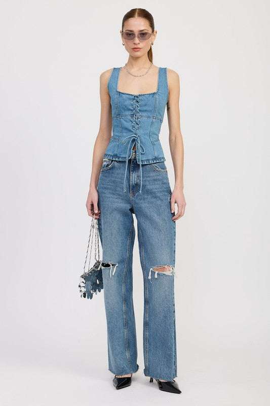 DENIM LACE UP BUSTIER TOP Meadeux