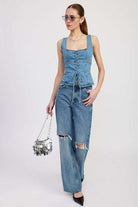 DENIM LACE UP BUSTIER TOP Meadeux