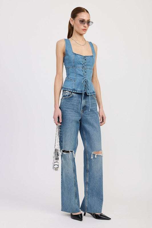 DENIM LACE UP BUSTIER TOP Meadeux