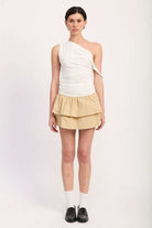 ONE-SHOULDER RUCHED LATERED MINI DRESS Meadeux