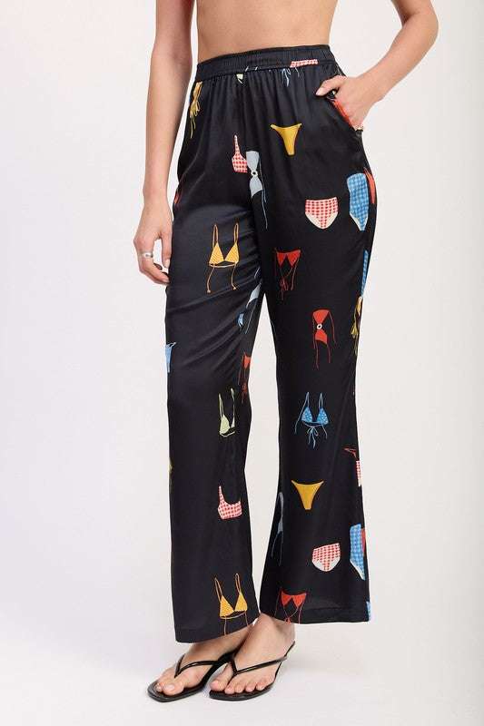 PRINTED SATIN WIDE LEG PANTS Meadeux