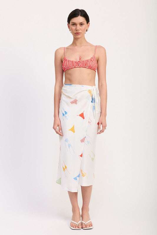 PRINTED SATIN MIDI SKIRT WITH SIDE RUCHE Meadeux
