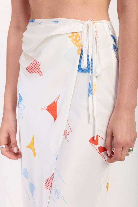 PRINTED SATIN MIDI SKIRT WITH SIDE RUCHE Meadeux