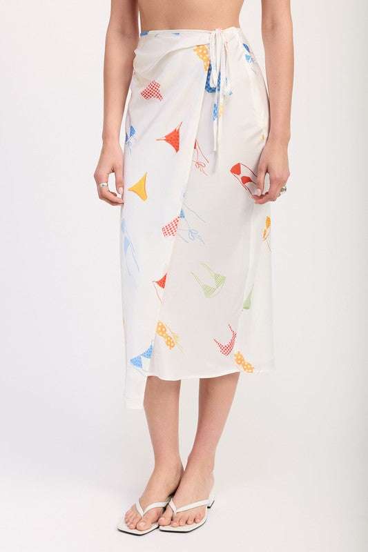 PRINTED SATIN MIDI SKIRT WITH SIDE RUCHE Meadeux