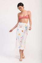 PRINTED SATIN MIDI SKIRT WITH SIDE RUCHE Meadeux