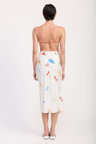 PRINTED SATIN MIDI SKIRT WITH SIDE RUCHE Meadeux