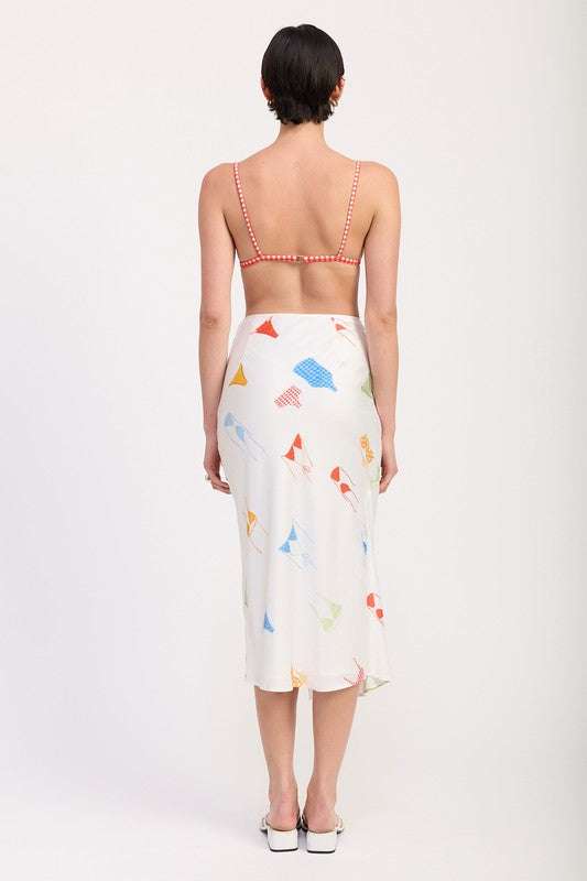 PRINTED SATIN MIDI SKIRT WITH SIDE RUCHE Meadeux