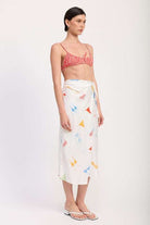 PRINTED SATIN MIDI SKIRT WITH SIDE RUCHE Meadeux