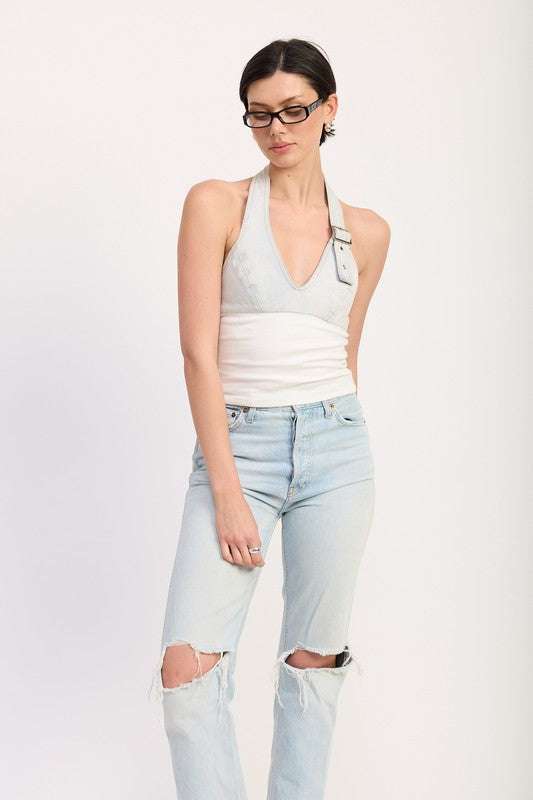 CONTRASTED HALTER NECK TOP Meadeux