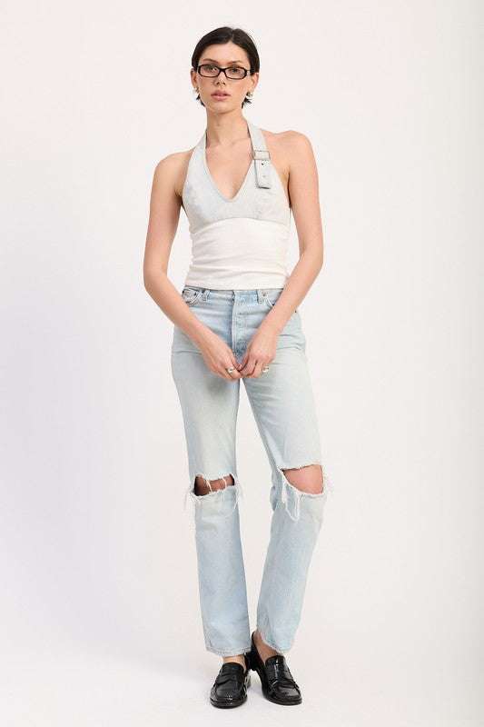 CONTRASTED HALTER NECK TOP Meadeux