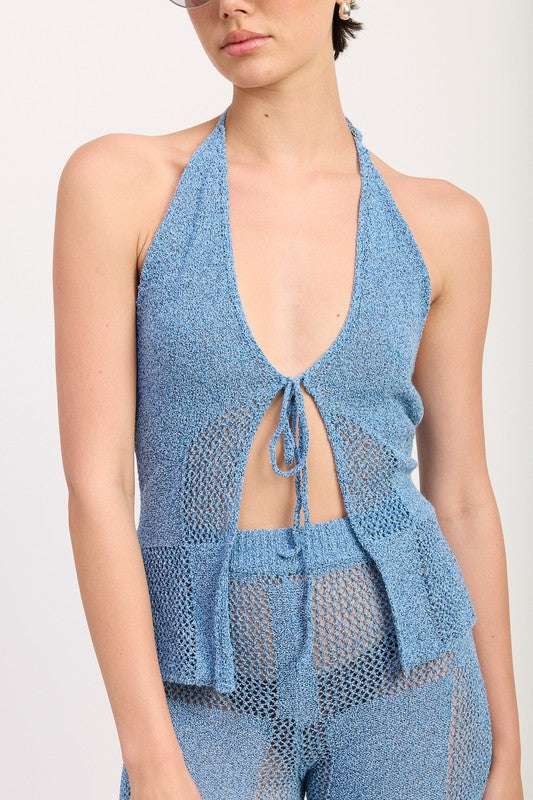 CROCHET HALTER TIE FRONT TOP Meadeux