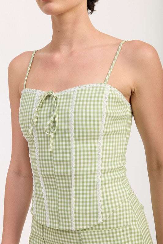 GINGHAM BUSTIER TOP WITH BACK TIE Meadeux