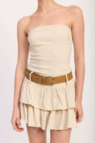 STRAPLESS TIERED MINI DRESS WITH BELT Meadeux