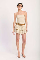 STRAPLESS TIERED MINI DRESS WITH BELT Meadeux