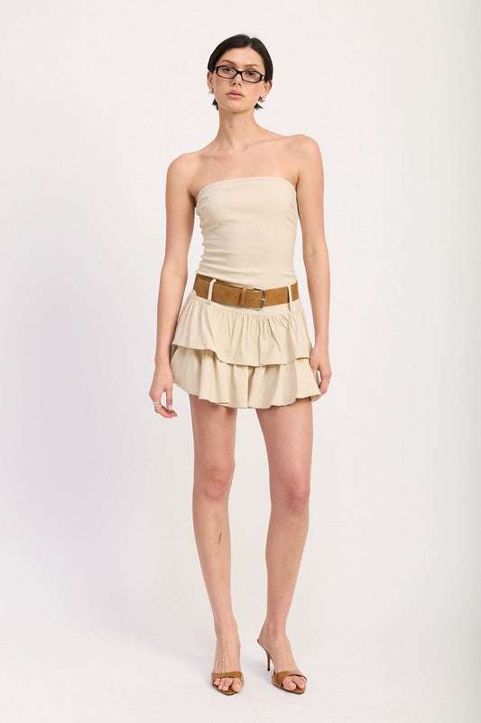 STRAPLESS TIERED MINI DRESS WITH BELT Meadeux
