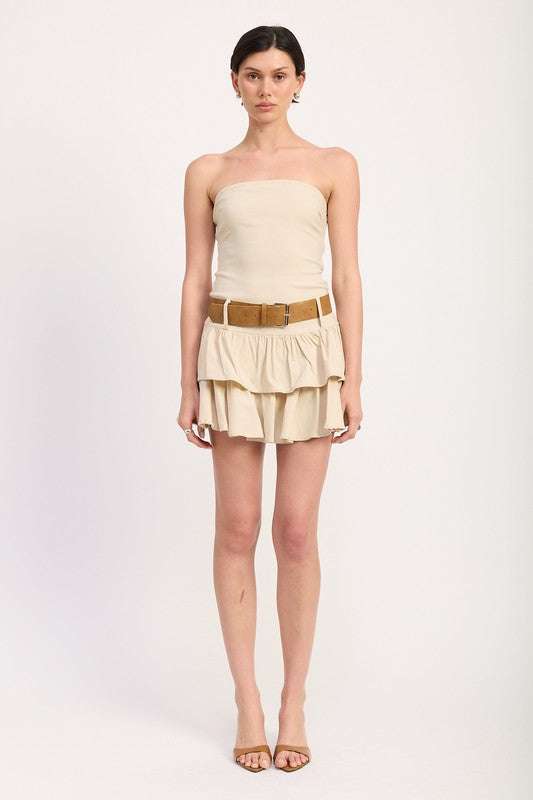 STRAPLESS TIERED MINI DRESS WITH BELT Meadeux