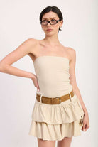 STRAPLESS TIERED MINI DRESS WITH BELT Meadeux