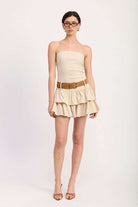 STRAPLESS TIERED MINI DRESS WITH BELT Meadeux