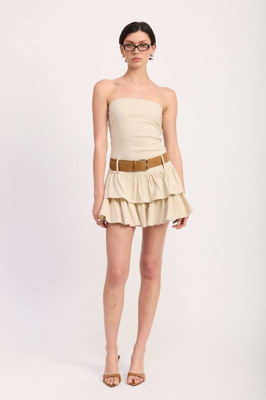 STRAPLESS TIERED MINI DRESS WITH BELT Meadeux